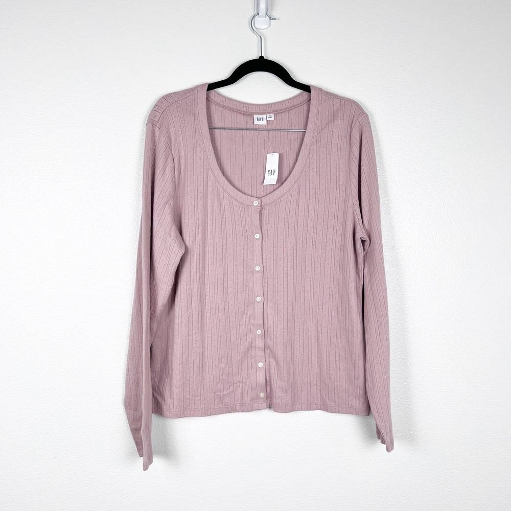 Gap Womens Pink Cotton Knit Scoop Neck Button Front Cardigan XXL NWT 735617-00-1